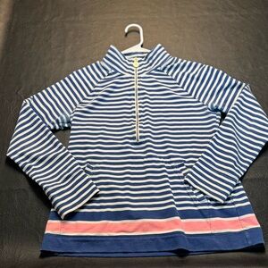 Lilly Pulitzer Blue & White Stripe Quarter Zip Pullover | Size M | Terry Knit